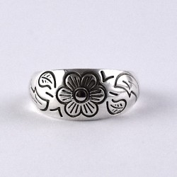 Handmade 925 Sterling Plain Silver Band Ring Flower Design Indian Silver Jewellery Gift For Her