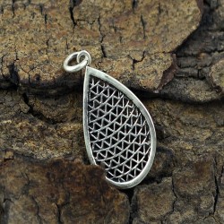 Handmade 925 Sterling Plain Silver Pear Shape Mash Pendant Jewelry Gift For Her