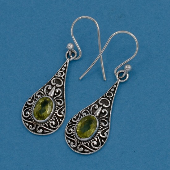 Handmade Drop Dangle Earrings Oxidized Jewellery Solid 925 Sterling Silver Peridot Gemstone Earrings Jewellery