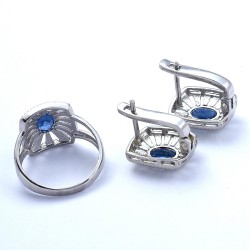 Kyanite Rhodium Polished Ring Earring Solid 925 Sterling Silver Handmade Silver Jewelry Set Gift For Her