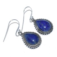 Lapis Lazuli Drop Earring Handmade Solid 925 Sterling Silver Teardrop Earring Oxidized Jewellery