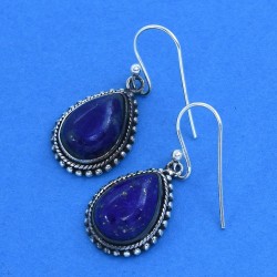 Lapis Lazuli Drop Earring Handmade Solid 925 Sterling Silver Teardrop Earring Oxidized Jewellery