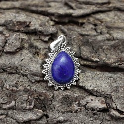 Beautiful Lapis Lazuli Pear Shape 925 Sterling Silver Pendant Jewelry