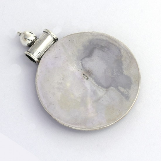 Round Shape !! Lapis Lazuli Pendant 925 Sterling Silver Handmade Oxidized Jewelry Gift For Her