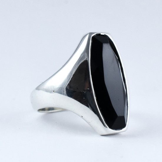 925 Sterling Silver Black Onyx Oval Ring Size 6.5 