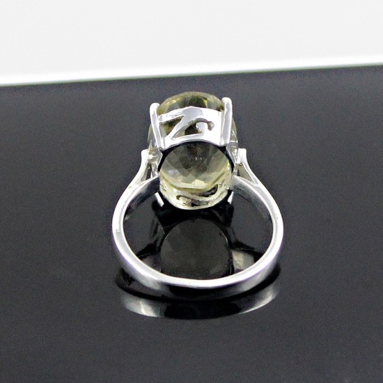 Lemon Quartz Rhodium Plated Ring 925 Sterling Silver Jewelry 
