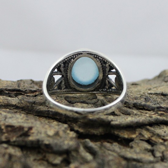Light Blue Chalcedony 925 Sterling Silver Handmade Ring