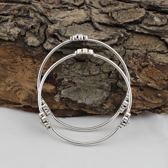 925 Sterling Silver !! Multi C.Z Round Shape Faceted Gemstone Bangle Jewelry Gift For Her