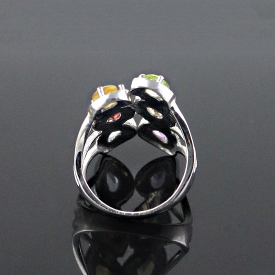 Multi Choice Stone 925 Sterling Silver Rhodium Plated Ring Handmade Jewelry