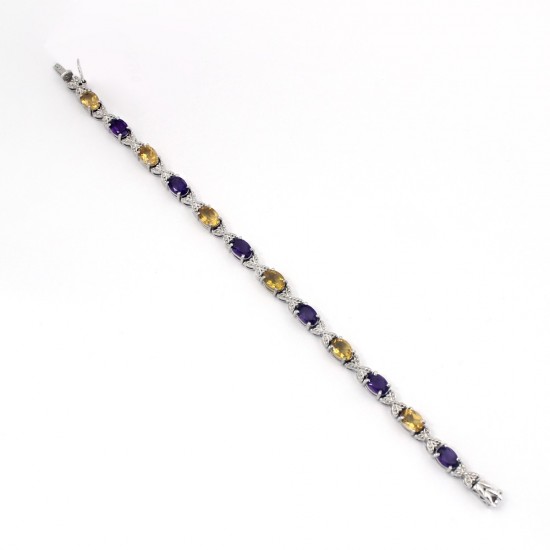 Delicate !! Amethyst Citrine 925 Sterling Silver Prong Setting Bracelet Jewelry