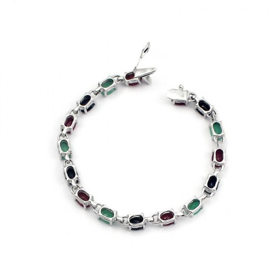 Multi Gemstone Oval Shape 925 Sterling Silver Handmade Design Bracelet Jewelry