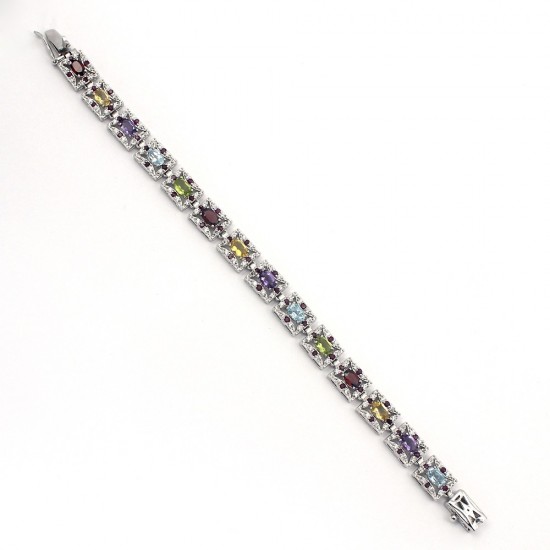 Multi Color Gemstone Oval Shape 925 Sterling Silver Fine Bracelet Jewelry