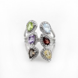 Amazing Ring !! Multi Color Stone 925 Sterling Silver Rhodium Plated Ring