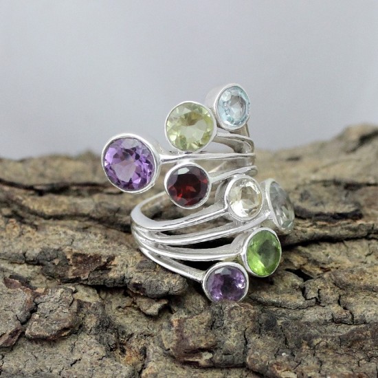 Awesome Silver Ring !! Multi Color Gemstone 925 Sterling Silver Ring Jewelry