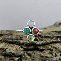 Multi Color Gemstone Handmade Ring 925 Sterling Silver Jewelry