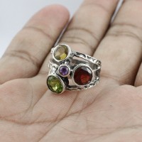 Beautiful Design Multi Gemstone Ring 925 Sterling Silver Jewelry