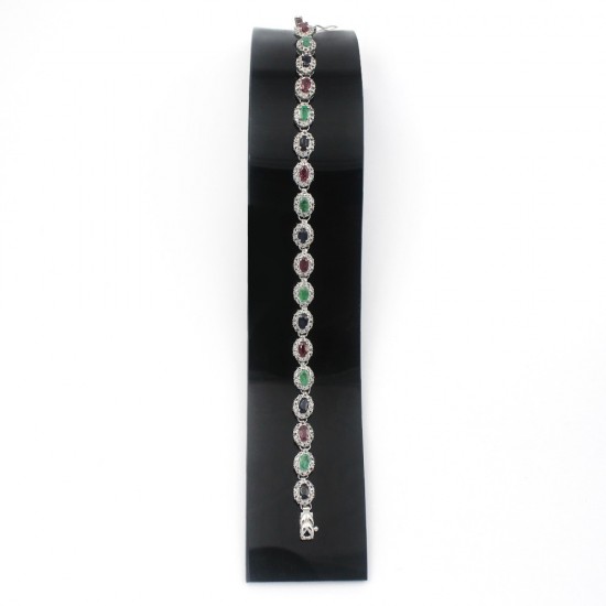 Multi Stone Gorgeous Design 925 Sterling Silver Bracelet Handmade Jewelry