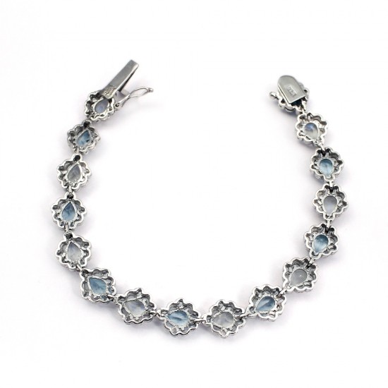 Blue Topaz Rainbow Moonstone Handmade 925 Sterling Silver Bracelet Jewelry