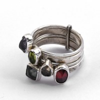 Multi Stone Ring Handmade Solid 925 Sterling Silver Band Ring Oxidized Silver Jewelry