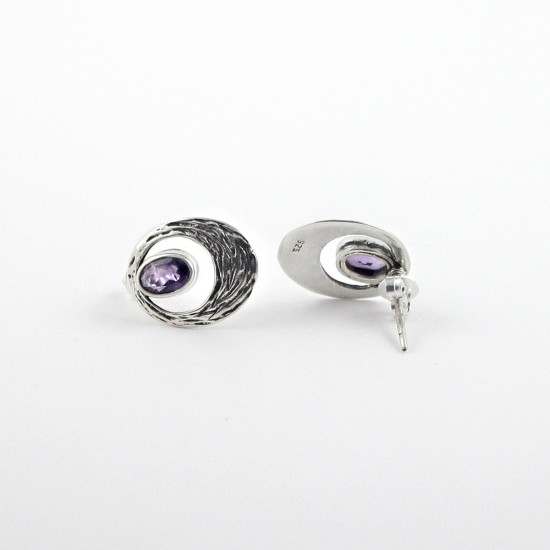 Natural Amethyst Oval 925 Sterling Silver Stud Earring