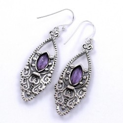 Natural Amethyst Drops Earring 925 Sterling Silver Handmade Teardrop Earring Oxidized Silver Jewelry