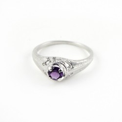 So In Love !! Natural Amethyst Rhodium Plated 925 Sterling Silver Ring Jewelry