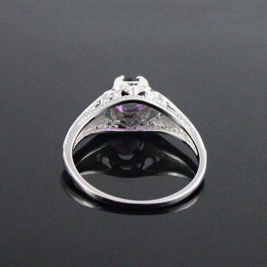 So In Love !! Natural Amethyst Rhodium Plated 925 Sterling Silver Ring Jewelry