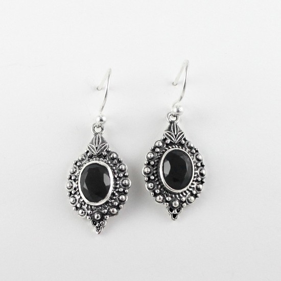 925 Sterling Silver Earring !! Handmade Black Onyx Black Color Gemstone Silver Jewelry Earring