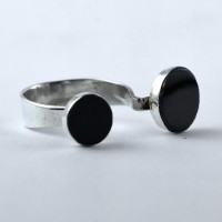 Natural Black Onyx Ring Handmade 925 Sterling Silver Adjustable Ring Open Ring Jewelry