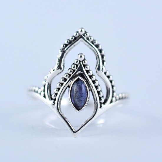 Natural Blue Iolite Ring Handmade 925 Sterling Silver Boho Ring Jewelry