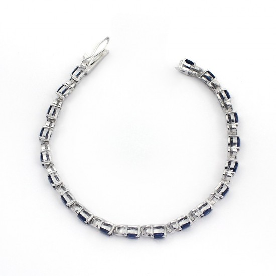 Wholesale !! Natural Blue Sapphire Oval Shape 925 Sterling Silver Bracelet