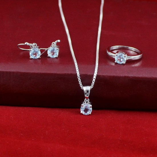 Natural Blue Topaz Gemstone Jewelry Set Rhodium Polished 925 Sterling Silver Women Jewelry