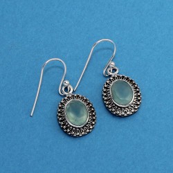 Women Silver Earring !! Chalcedony Gemstone 925 Sterling Silver Earring Jewelry Gift For Her