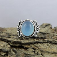 Natural Chalcedony 925 Sterling Silver Ring Jewelry Gift For Her