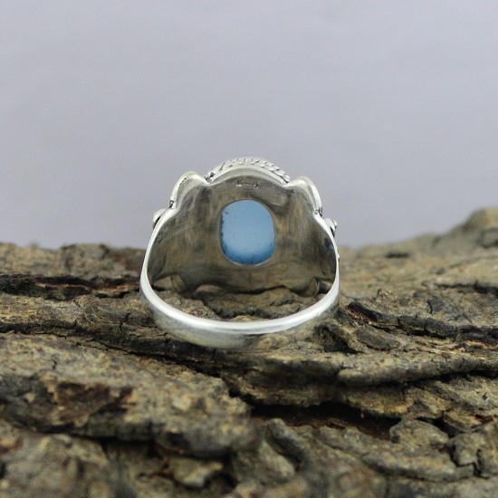 Natural Chalcedony 925 Sterling Silver Ring Jewelry Gift For Her