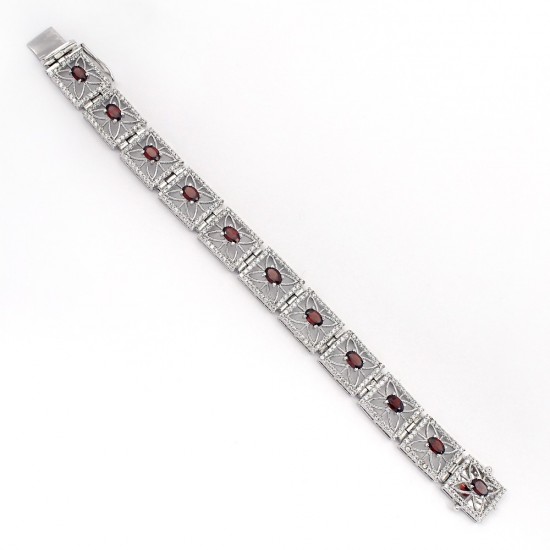 Natural Garnet 925 Sterling Silver Fashion Bracelet Jewelry