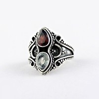 Natural Garnet Blue Topaz Handmade 925 Sterling Silver Ring Manufacture Silver Jewelry