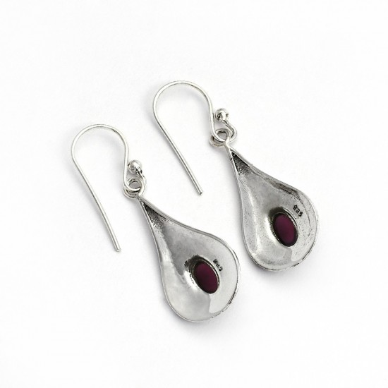 Nice Look !! Natural Garnet Teardrop Earring 925 Sterling Silver Jewelry