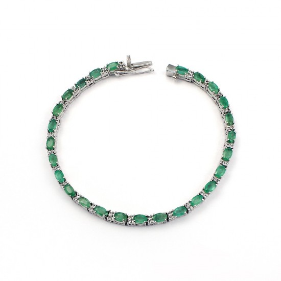 Trendy !! Natural Green Emerald 925 Sterling Silver Bracelet Handmade Jewelry