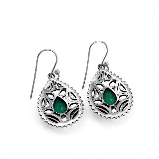 Fabulous Style !! Natural Green Onyx 925 Sterling Silver Earring Handmade Jewelry
