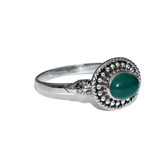 Natural Green Onyx 925 Sterling Silver Ring Fine Boho Jewelry Engagement Ring