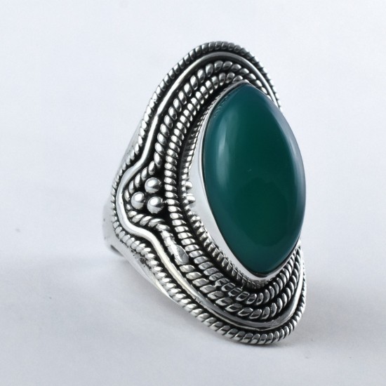 Natural Green Onyx Ring Marquise Shape 925 Sterling Silver Oxidized Silver Ring Boho Ring Engagement Ring Jewellery