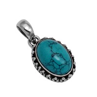 Natural Green Turquoise 925 Sterling Silver Pendant Jewelry Gift For Her