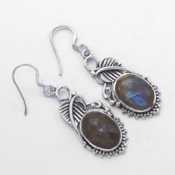 Natural Labradorite Drop Earring Handmade Solid 925 Sterling Silver Oxidized Silver Jewelry Women Earring Jewelry