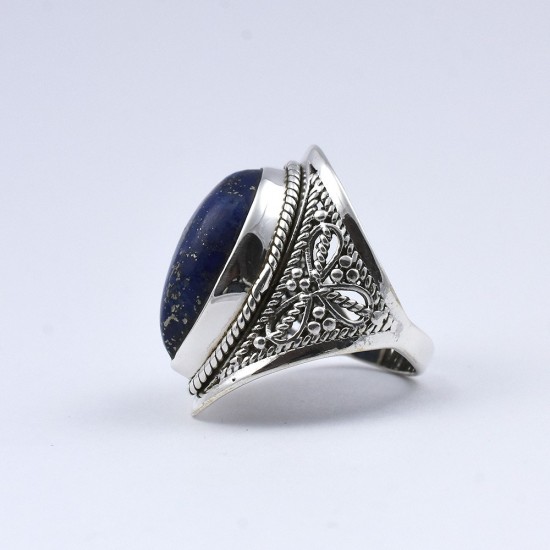 Natural Lapis Lazuli Ring 925 Sterling Silver Handmade Ring Oxidized Silver Jewelry