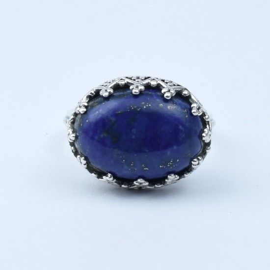Natural Lapis Lazuli Ring Oval Faceted Gemstone 925 Sterling Silver Birthstone Jewelry Prong Setting Ring Jewelry