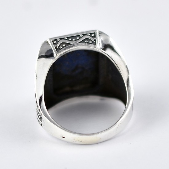 Natural Lapis Lazuli Ring Rectangle Shape 925 Sterling Silver Oxidized Silver Ring Jewellery Gift For Her