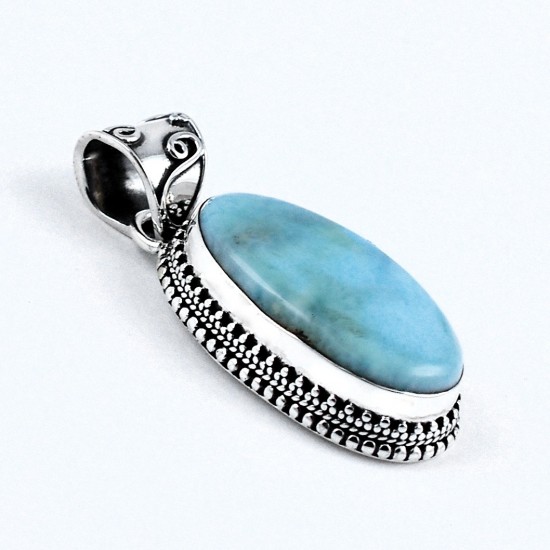 Natural Larimar Pendant Oval Shape Handmade 925 Sterling Silver Pendant Jewelry Gift For Her