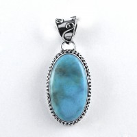 Natural Larimar Pendant Oval Shape Handmade 925 Sterling Silver Pendant Jewelry Gift For Her