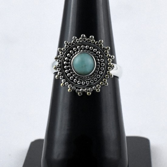 Natural Larimar Ring Handmade 925 Sterling Silver Oxidized Silver Jewelry Boho Ring-Birthstone Ring Jewelry Gift For Her